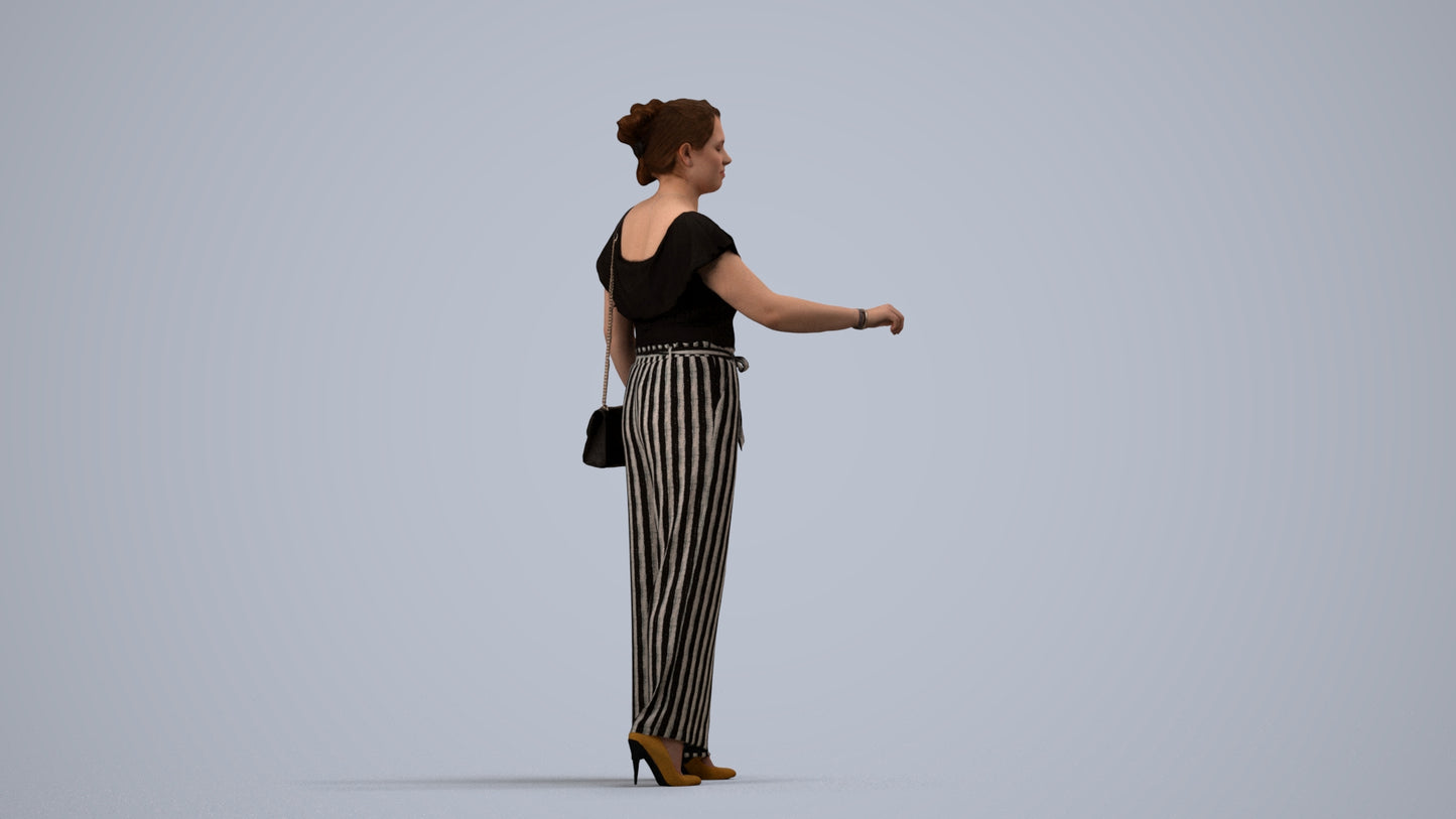 realistic 3D woman casual standing, scanned archviz people for Blender and 3ds Max, side view render