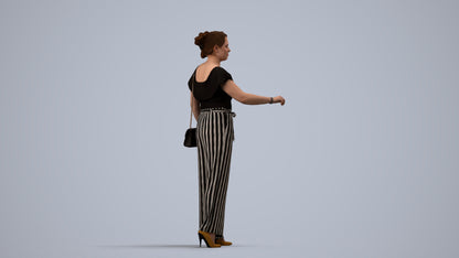 realistic 3D woman casual standing, scanned archviz people for Blender and 3ds Max, side view render