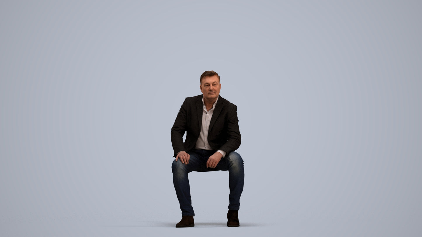3D human model man business, photogrammetry scanned person for archviz, standing pose render