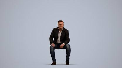 3D human model man business, photogrammetry scanned person for archviz, standing pose render