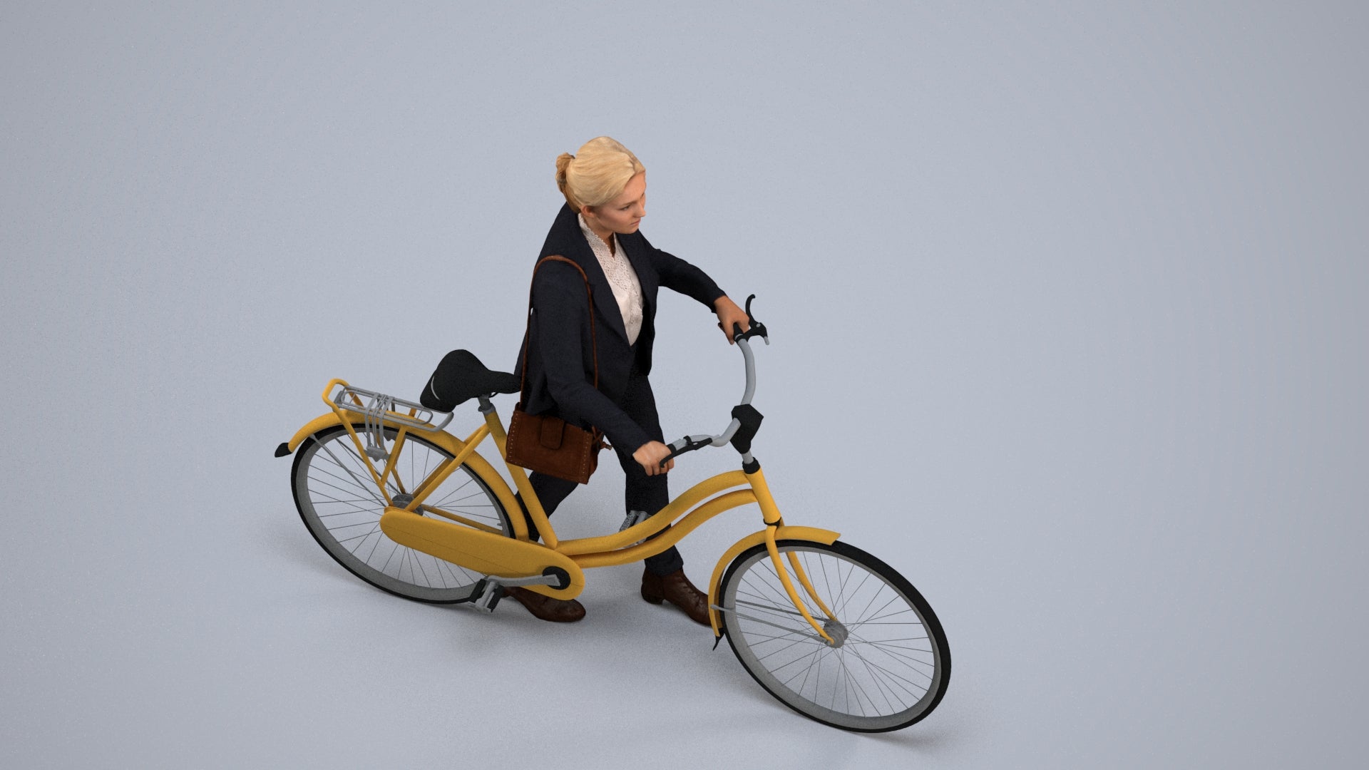 scanned 3D woman business cycling, photogrammetry people for Enscape and V-Ray, back view render