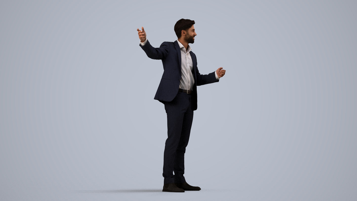 realistic 3D man business, scanned archviz people for Blender and 3ds Max, side view render