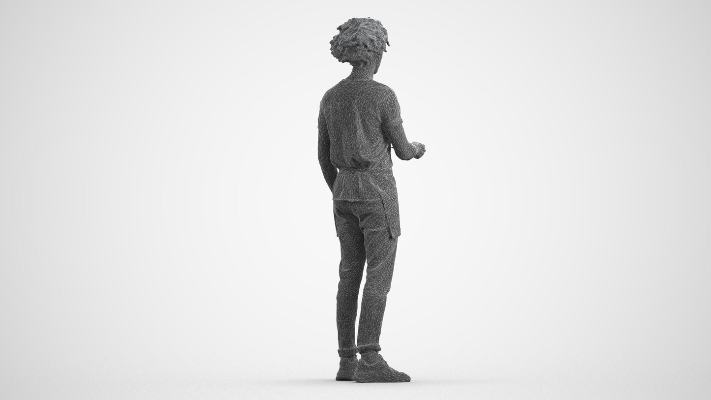 realistic 3D human man door, archviz people FBX OBJ for Blender, wireframe front view