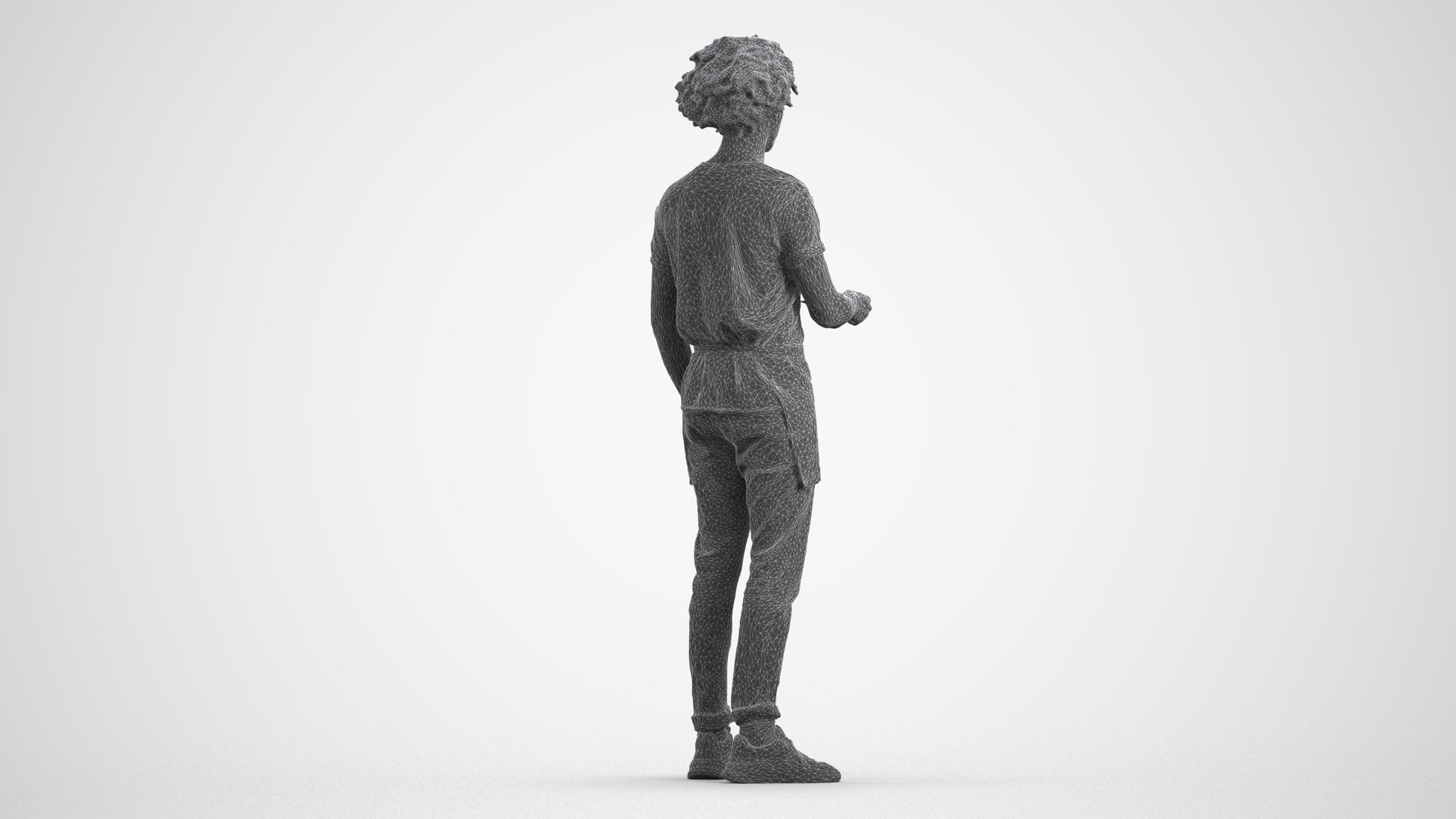 realistic 3D human man door, archviz people FBX OBJ for Blender, wireframe front view