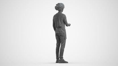 realistic 3D human man door, archviz people FBX OBJ for Blender, wireframe front view