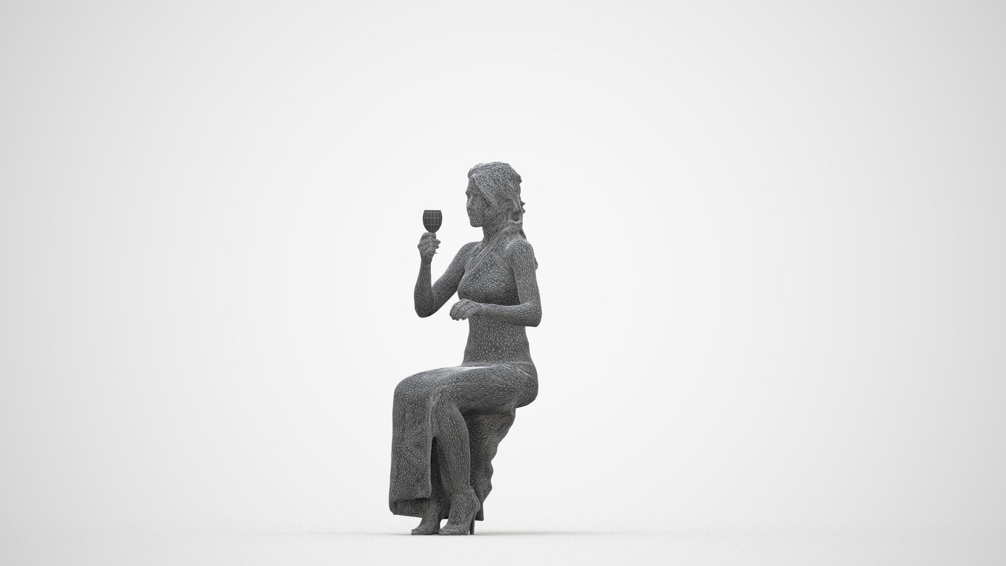 3D human model woman formal formalaffairs, photogrammetry scanned person for archviz, wireframe back view