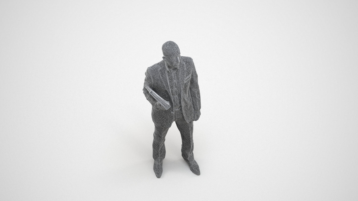 3D scanned man business, photorealistic archviz people for Enscape and SketchUp, wireframe three-quarter view