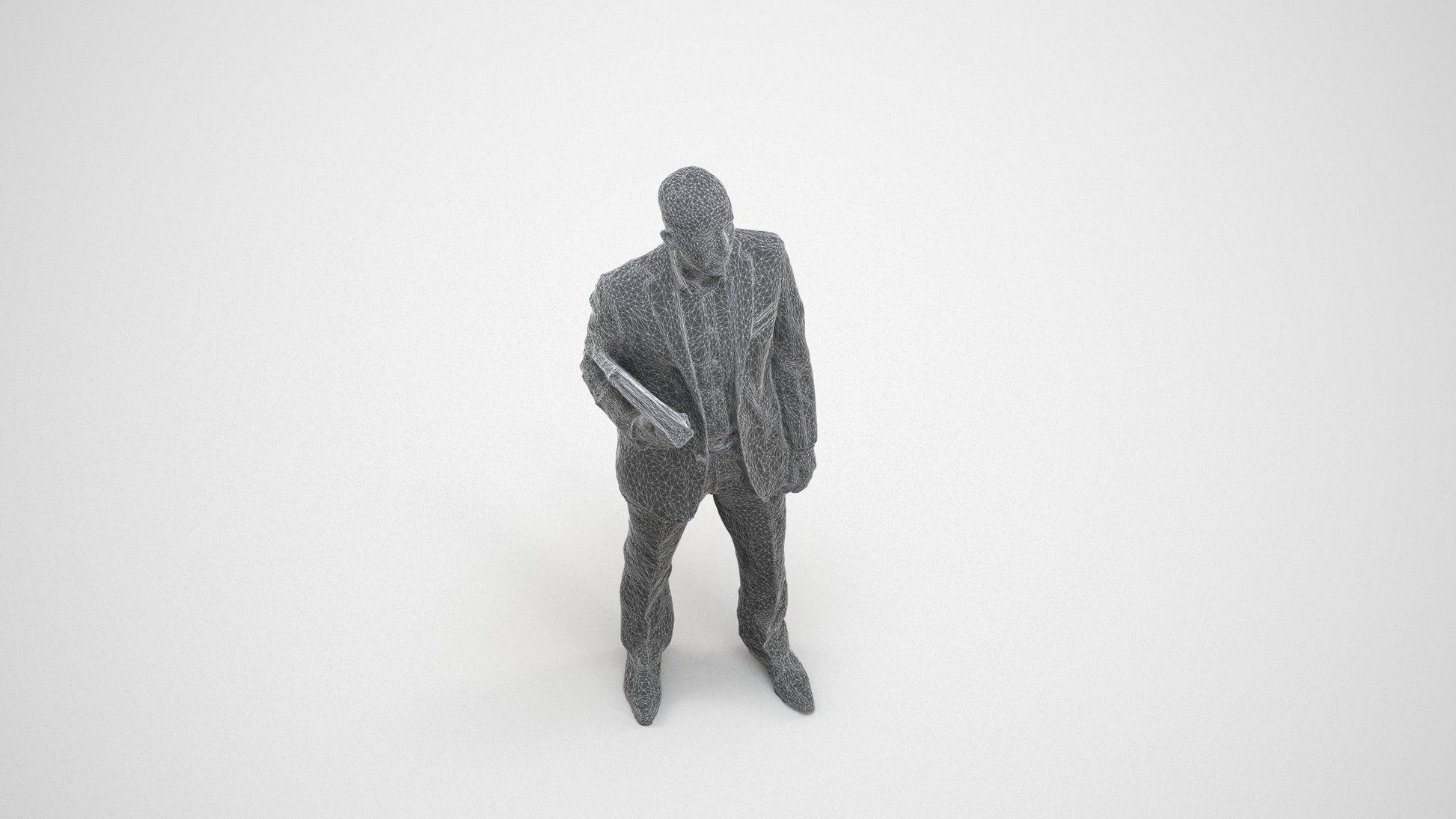 3D scanned man business, photorealistic archviz people for Enscape and SketchUp, wireframe three-quarter view