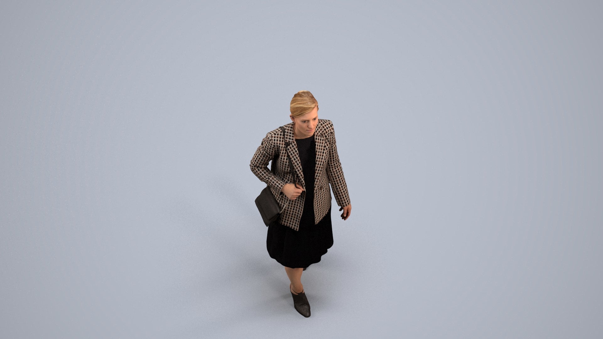 photogrammetry 3D woman business walking, realistic human model archviz FBX, back view render