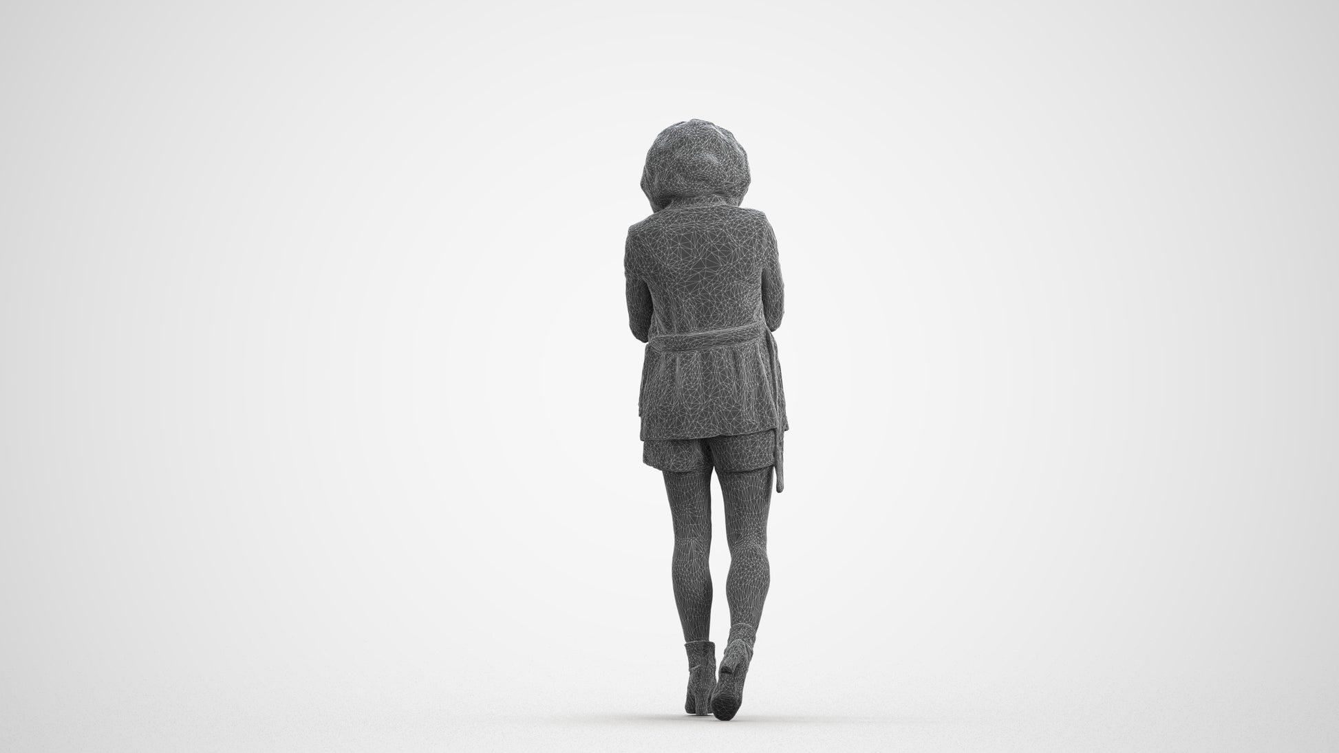 3D people model woman business standing, scanned human for 3ds Max rendering, wireframe front view