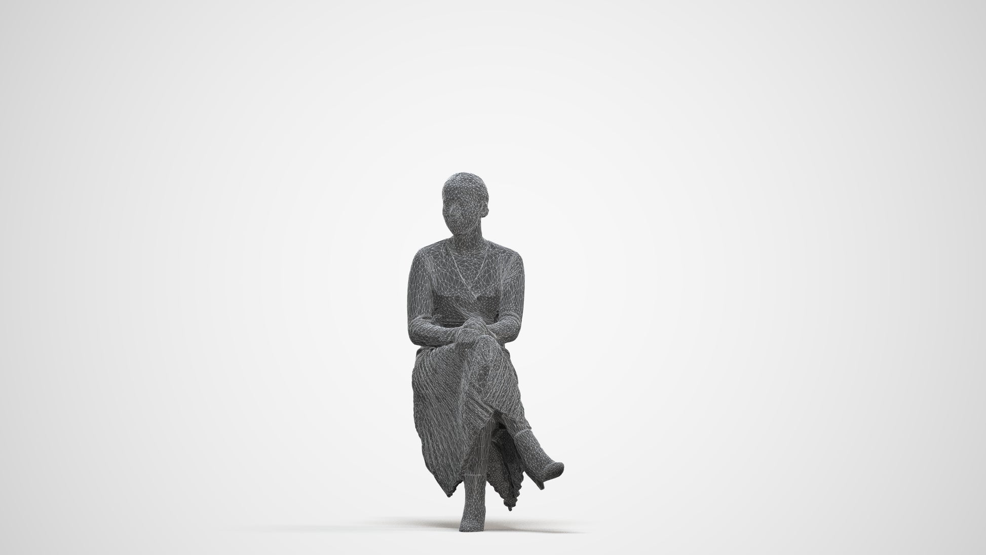 photogrammetry 3D woman casual sitting, realistic human model archviz FBX, three-quarter front view render