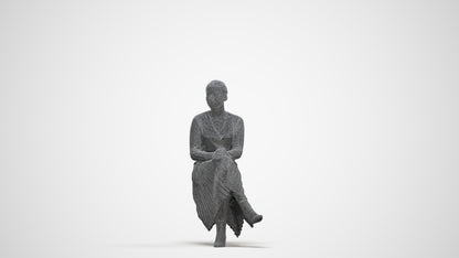 photogrammetry 3D woman casual sitting, realistic human model archviz FBX, three-quarter front view render