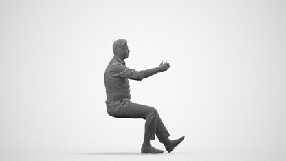 3D human model man casual driving, photogrammetry scanned person for archviz, wireframe side view
