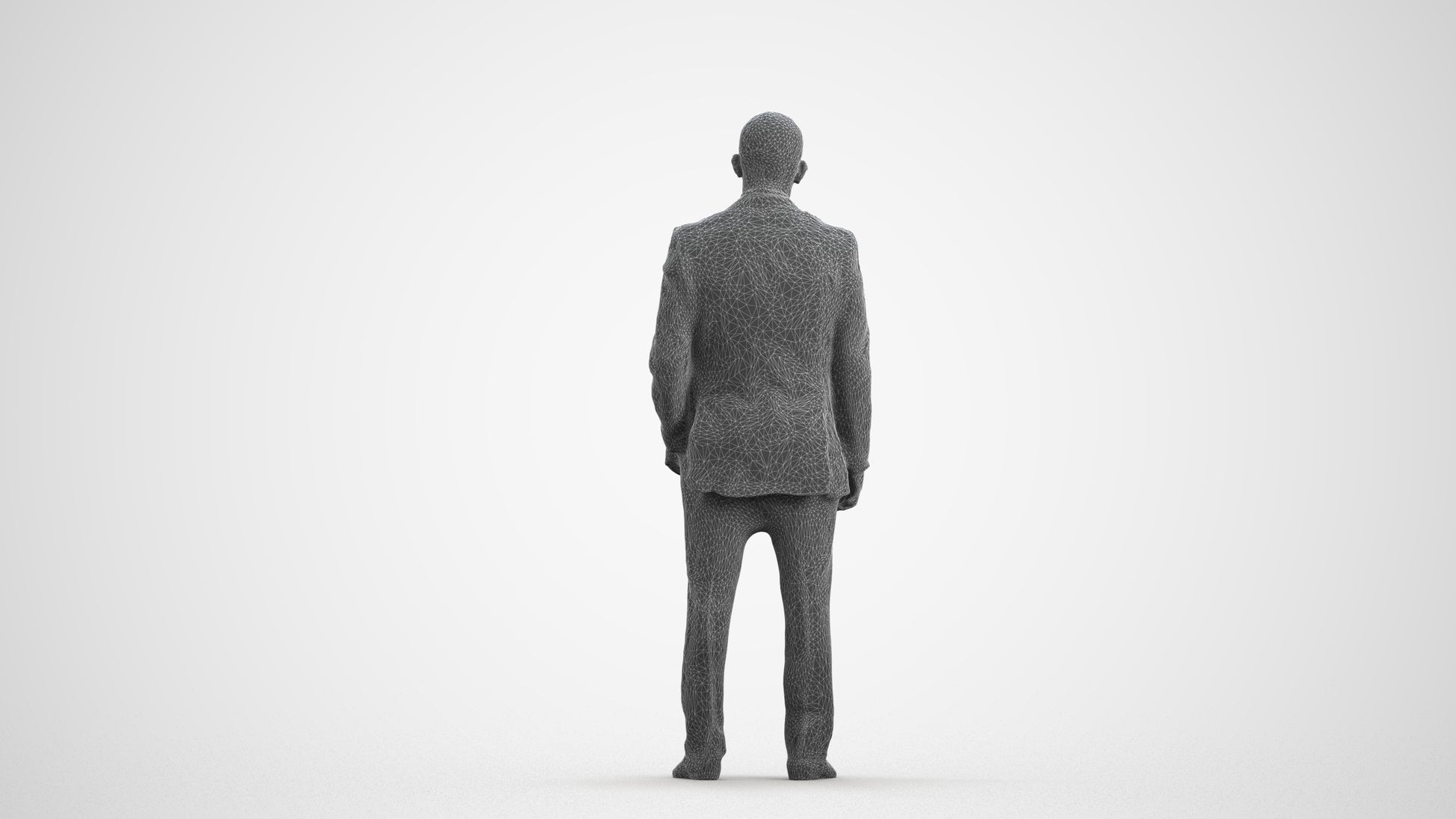 realistic 3D man business, scanned archviz people for Blender and 3ds Max, wireframe front view