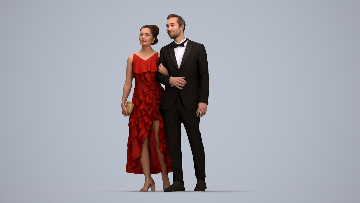 photogrammetry 3D woman formal couple, realistic human model archviz FBX, top-down view render