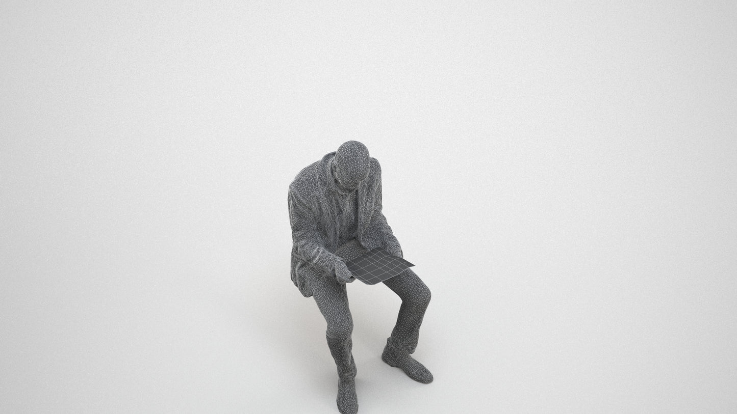 realistic 3D people senior man business, render-ready for V-Ray and Corona, FBX OBJ, wireframe three-quarter view