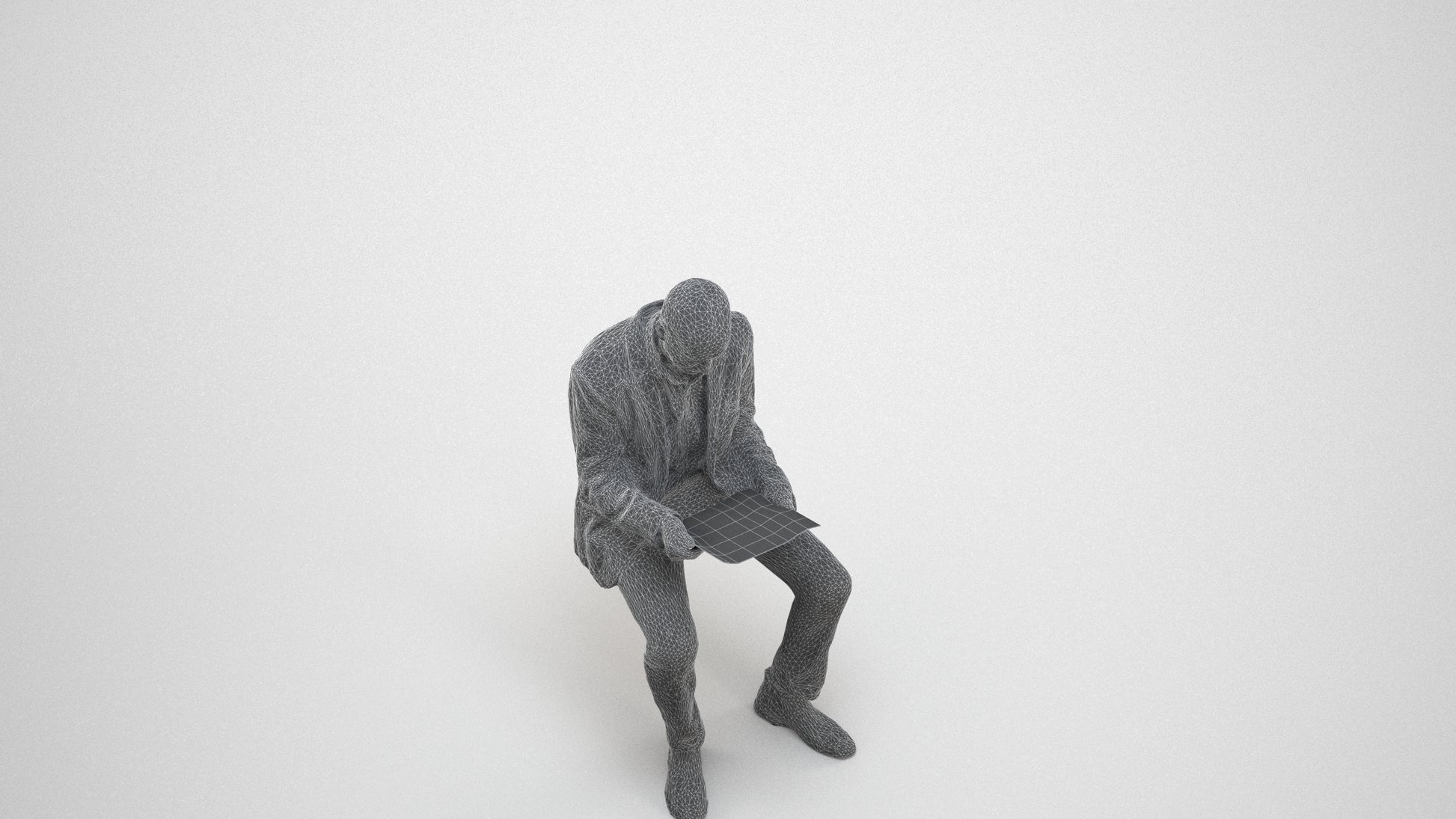 realistic 3D people senior man business, render-ready for V-Ray and Corona, FBX OBJ, wireframe three-quarter view