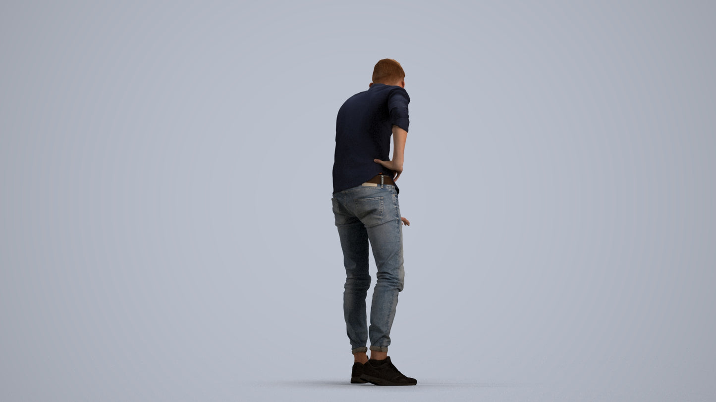 realistic 3D human man casual standing, archviz people FBX OBJ for Blender, front view render