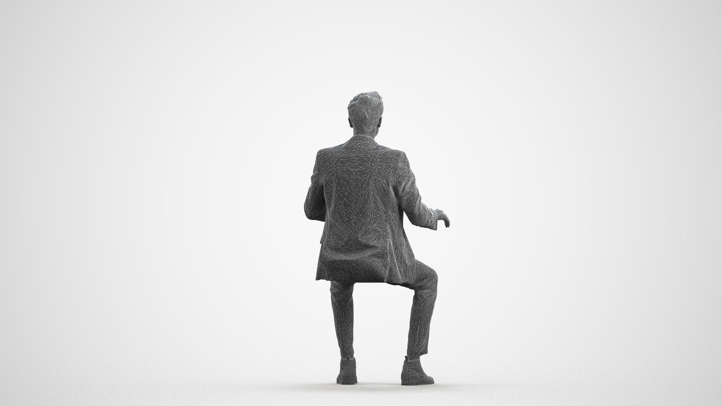 3D scanned man business, photorealistic archviz people for Enscape and SketchUp, wireframe front view