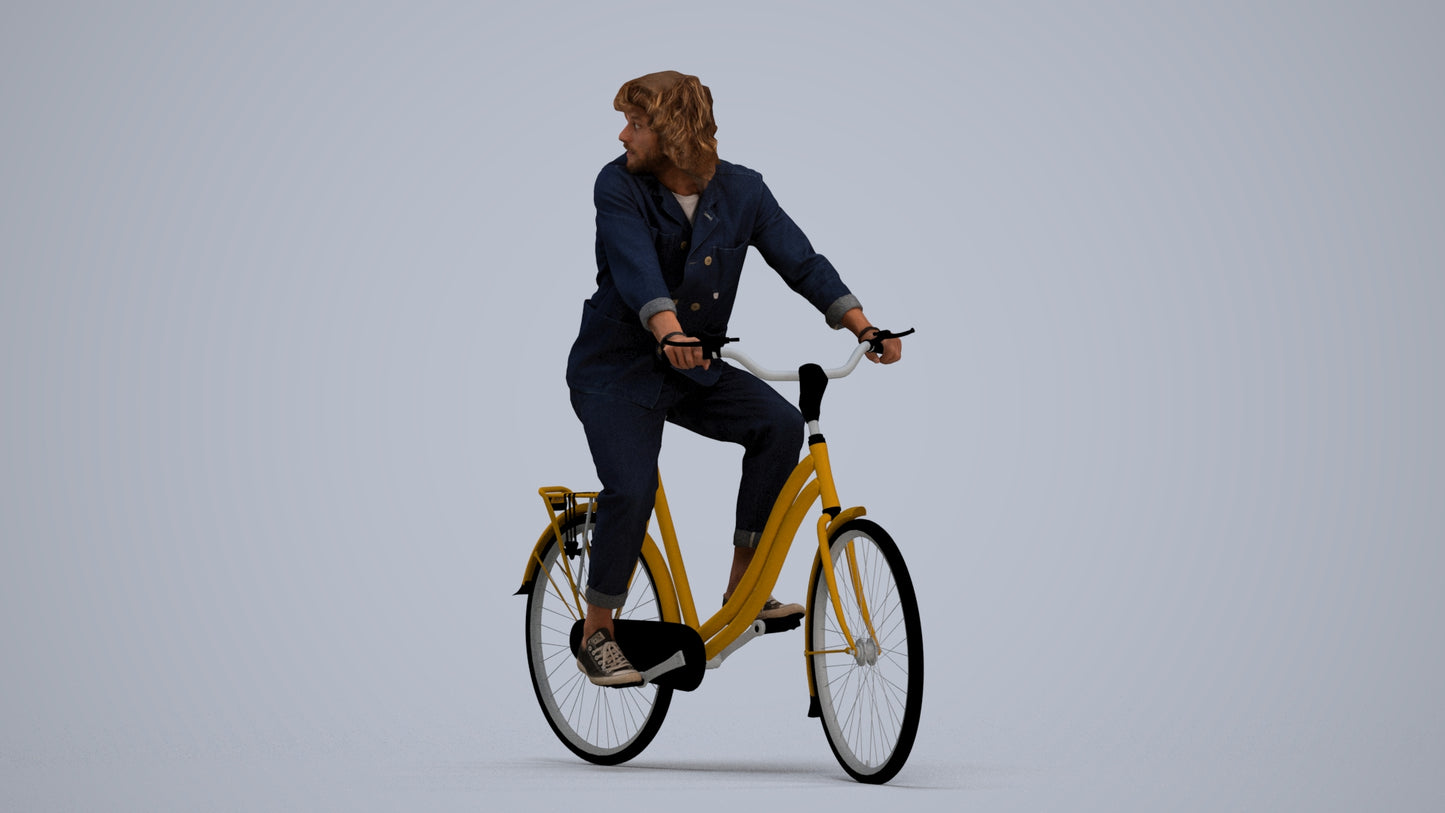 photogrammetry 3D man casual cycling, realistic human model archviz FBX, standing pose render