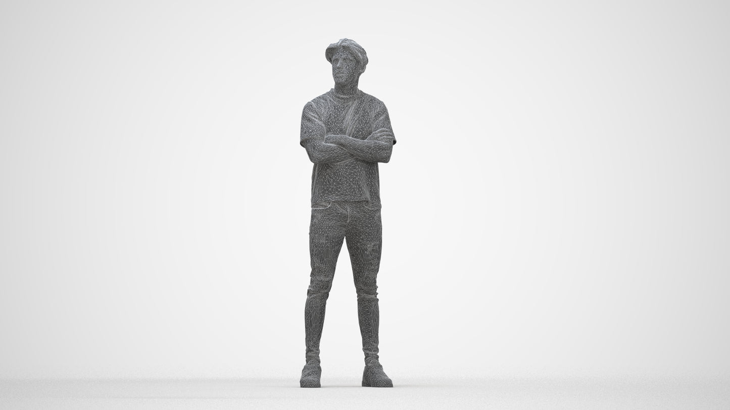 3D people model man casual standing, scanned human for 3ds Max rendering, wireframe back view