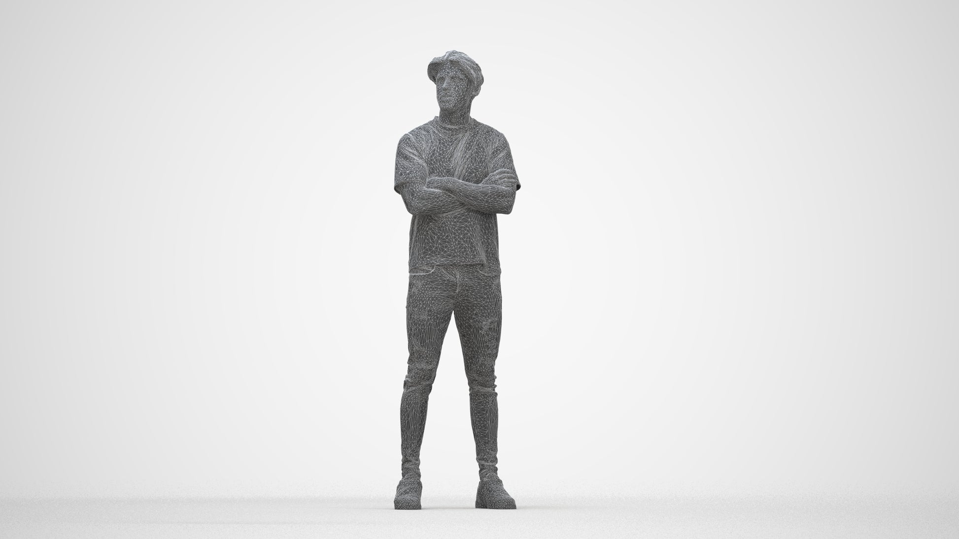 3D people model man casual standing, scanned human for 3ds Max rendering, wireframe back view