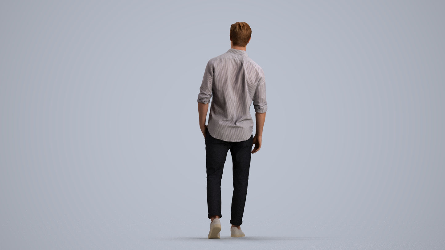 realistic 3D man casual walking, scanned archviz people for Blender and 3ds Max, front view render