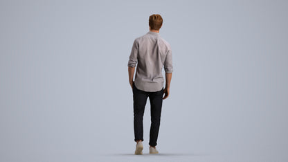 realistic 3D man casual walking, scanned archviz people for Blender and 3ds Max, front view render
