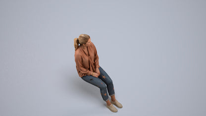 realistic 3D people woman casual sitting, render-ready for V-Ray and Corona, FBX OBJ, back view render