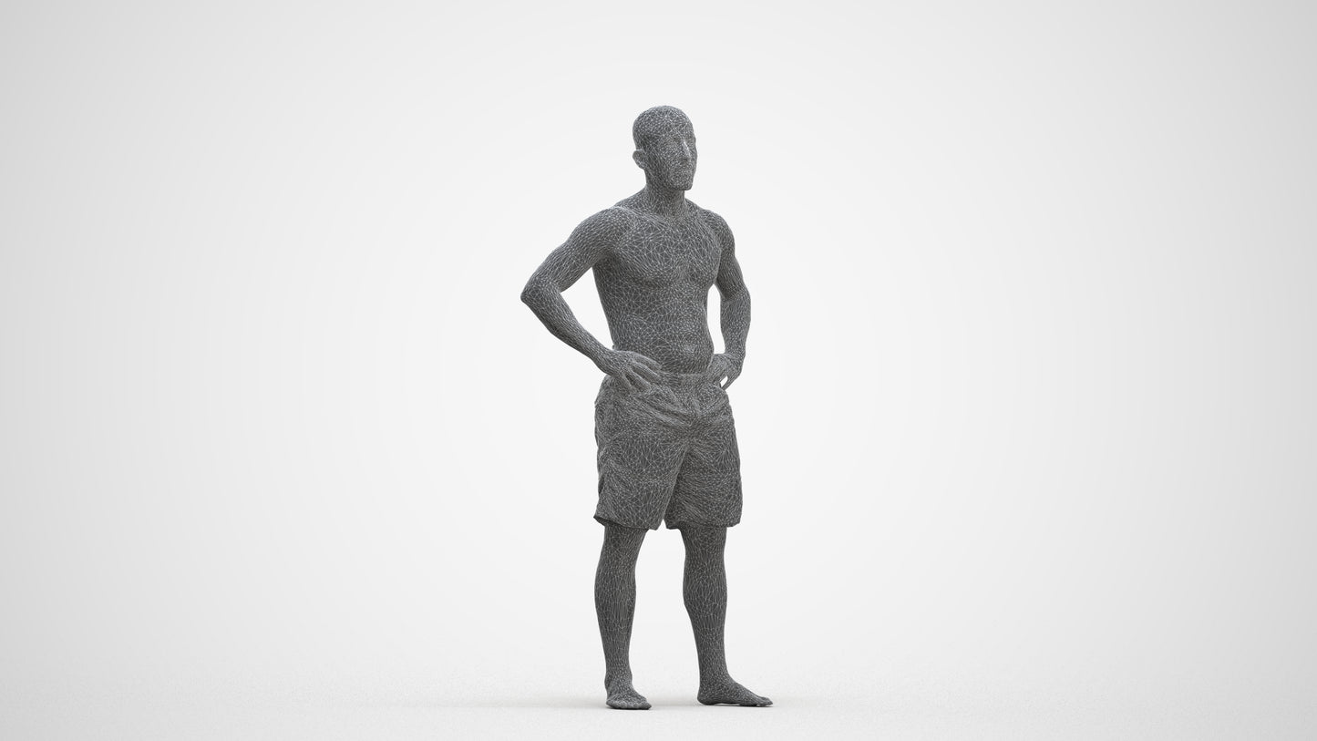 realistic 3D human man pool, archviz people FBX OBJ for Blender, three-quarter front view render