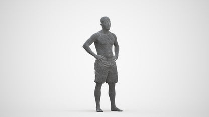 realistic 3D human man pool, archviz people FBX OBJ for Blender, three-quarter front view render