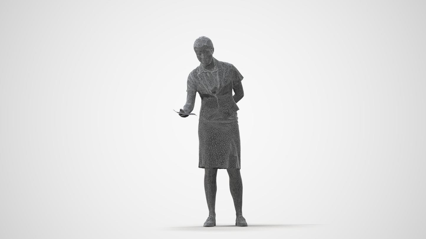 photogrammetry 3D woman hospitality, realistic human model archviz FBX, square thumbnail
