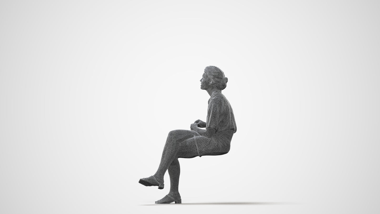 scanned 3D woman casual sitting, photogrammetry people for Enscape and V-Ray, square thumbnail