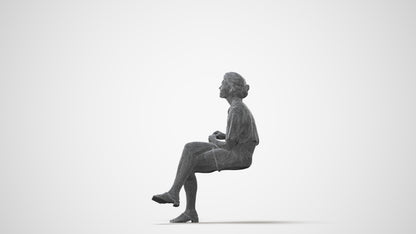 scanned 3D woman casual sitting, photogrammetry people for Enscape and V-Ray, square thumbnail