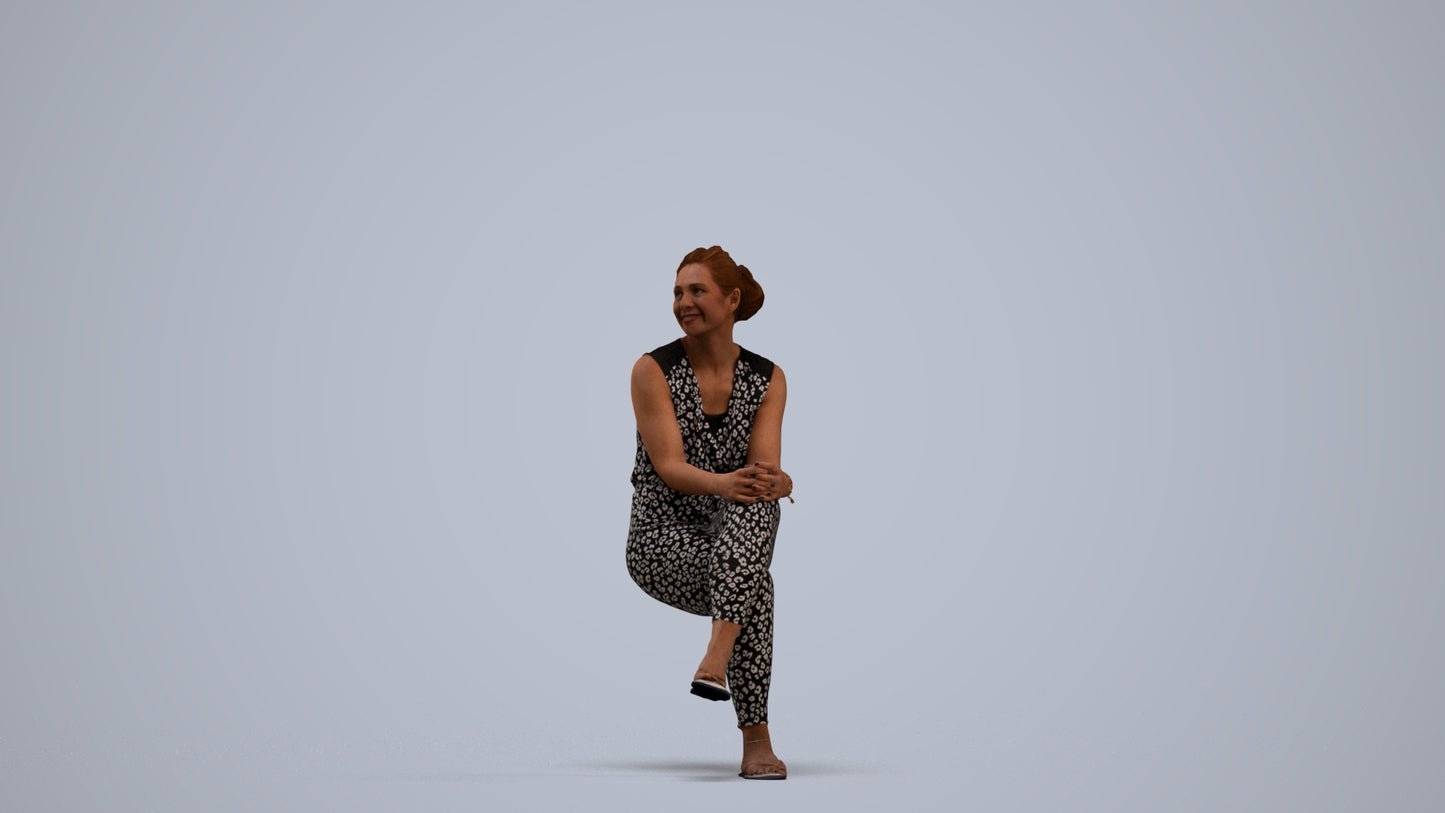 photogrammetry 3D woman casual sitting, realistic human model archviz FBX, standing pose render