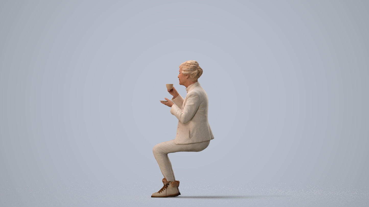 realistic 3D people senior woman business sitting, render-ready for V-Ray and Corona, FBX OBJ, three-quarter view render