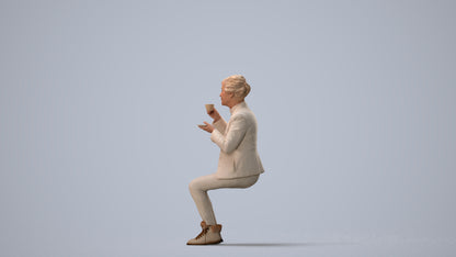 realistic 3D people senior woman business sitting, render-ready for V-Ray and Corona, FBX OBJ, three-quarter view render