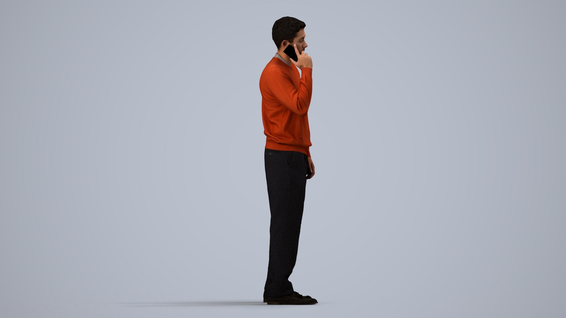 realistic 3D people man casual standing, render-ready for V-Ray and Corona, FBX OBJ, side view render