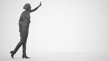 3D scanned woman standing casual, photorealistic archviz people for Enscape and SketchUp, wireframe side view