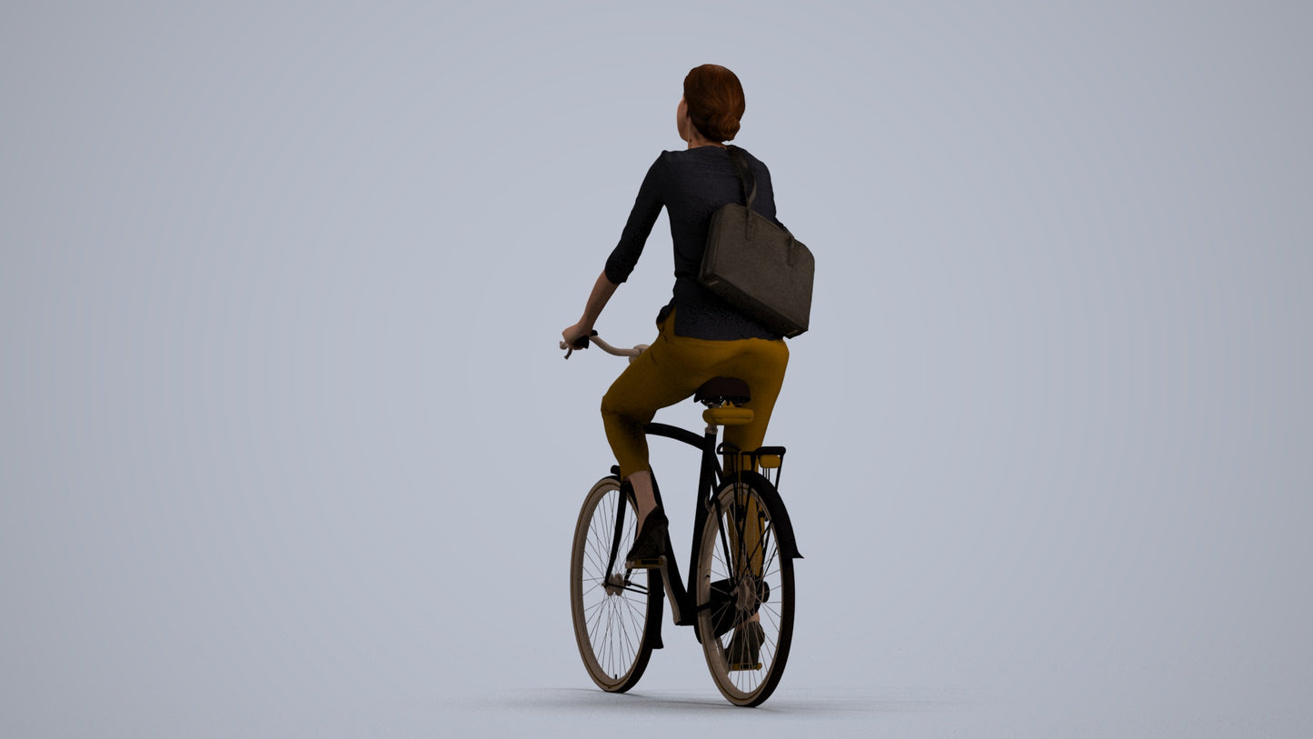 3D scanned woman cycling casual, photorealistic archviz people for Enscape and SketchUp, front view render