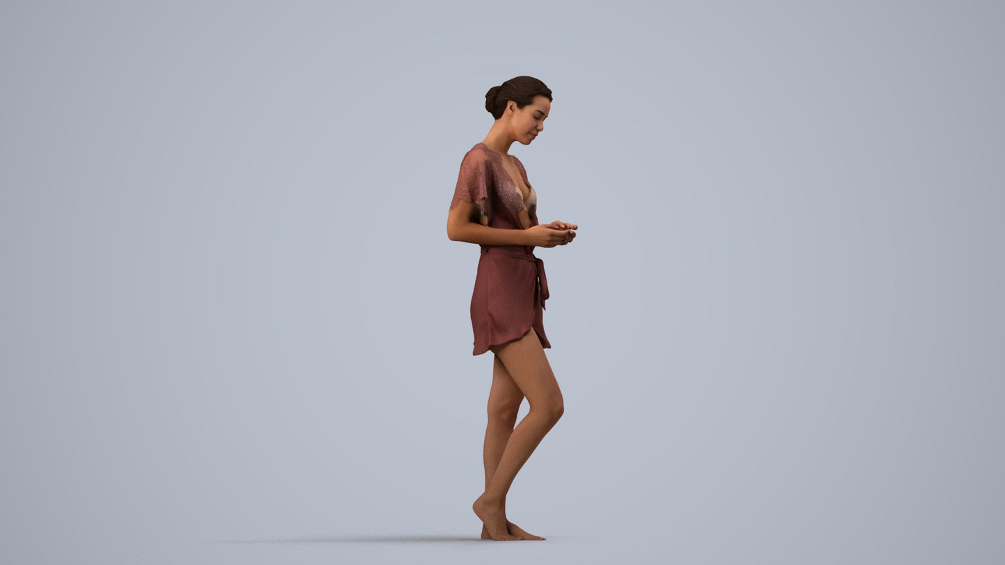 3D scanned woman bathroom, photorealistic archviz people for Enscape and SketchUp, side view render