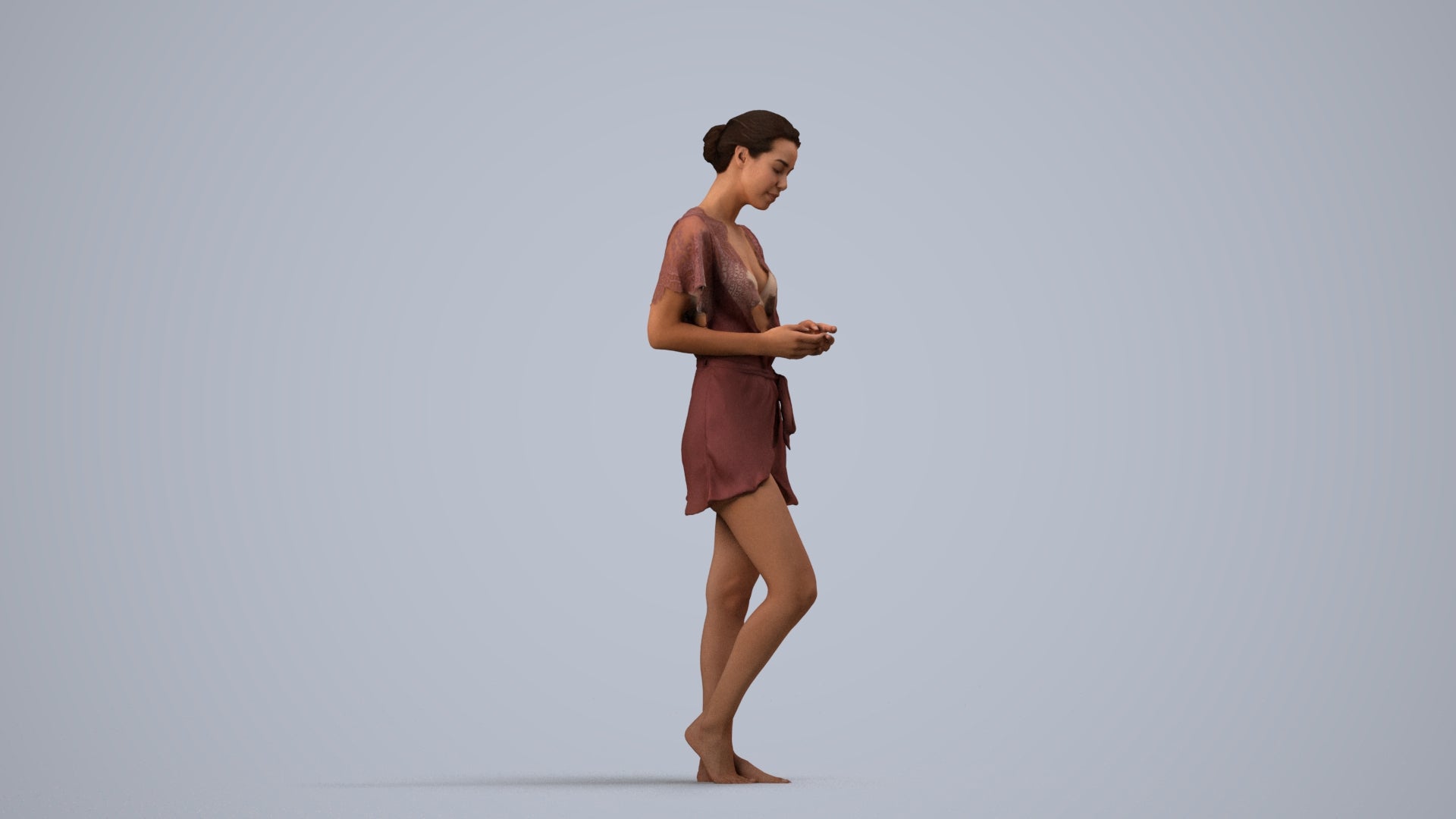 3D scanned woman bathroom, photorealistic archviz people for Enscape and SketchUp, side view render