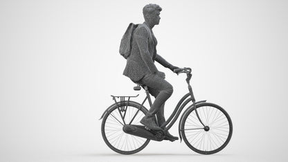 realistic 3D man casual cycling, scanned archviz people for Blender and 3ds Max, wireframe side view