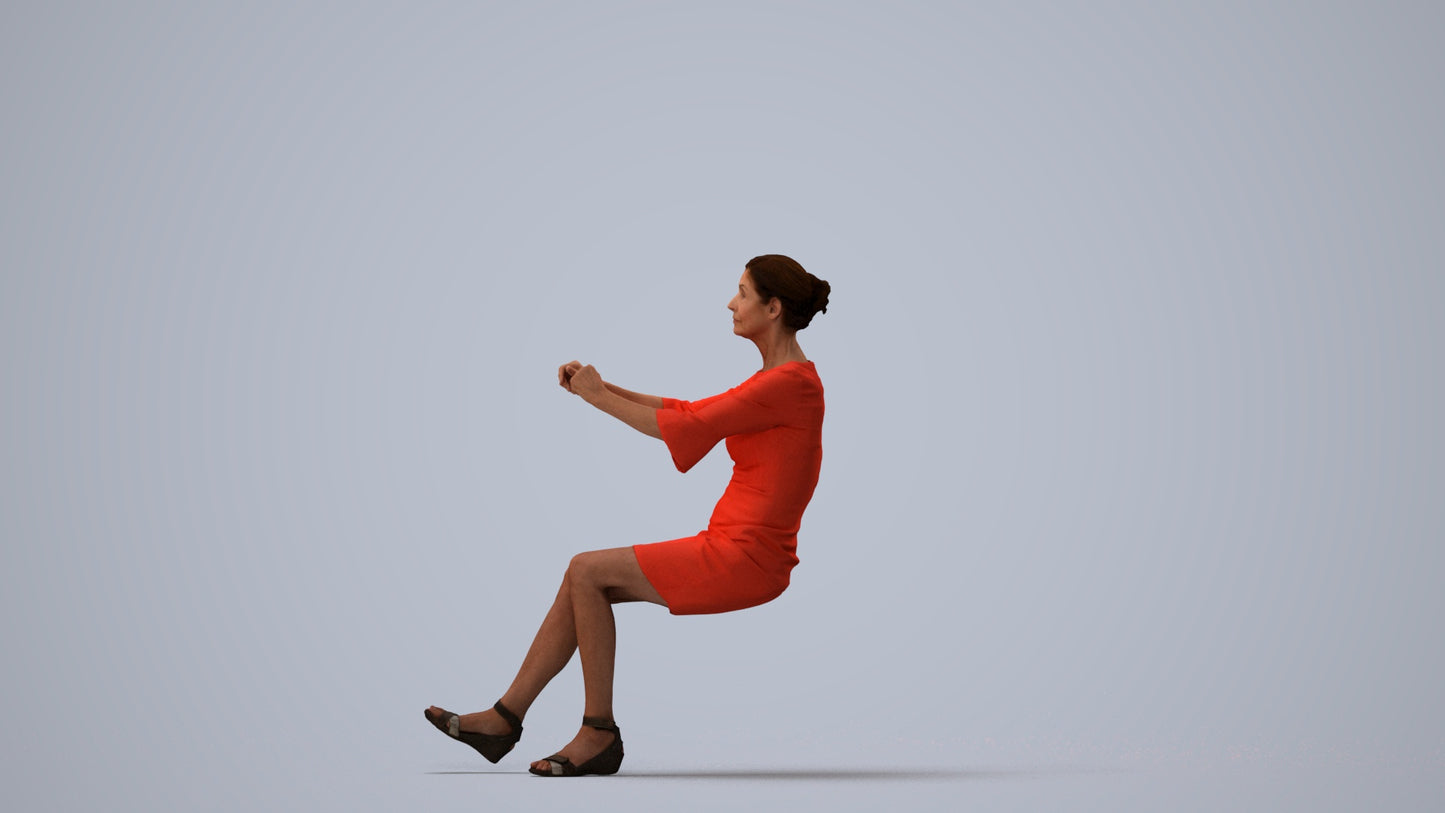 3D people model senior woman business sitting, scanned human for 3ds Max rendering, three-quarter view render