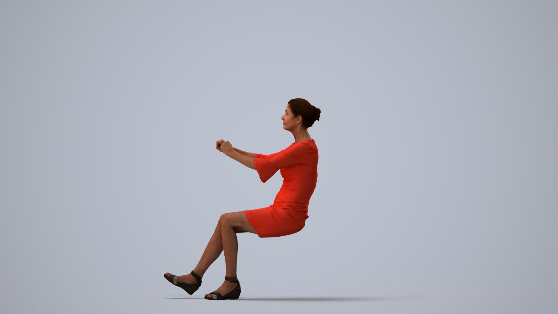 3D people model senior woman business sitting, scanned human for 3ds Max rendering, three-quarter view render