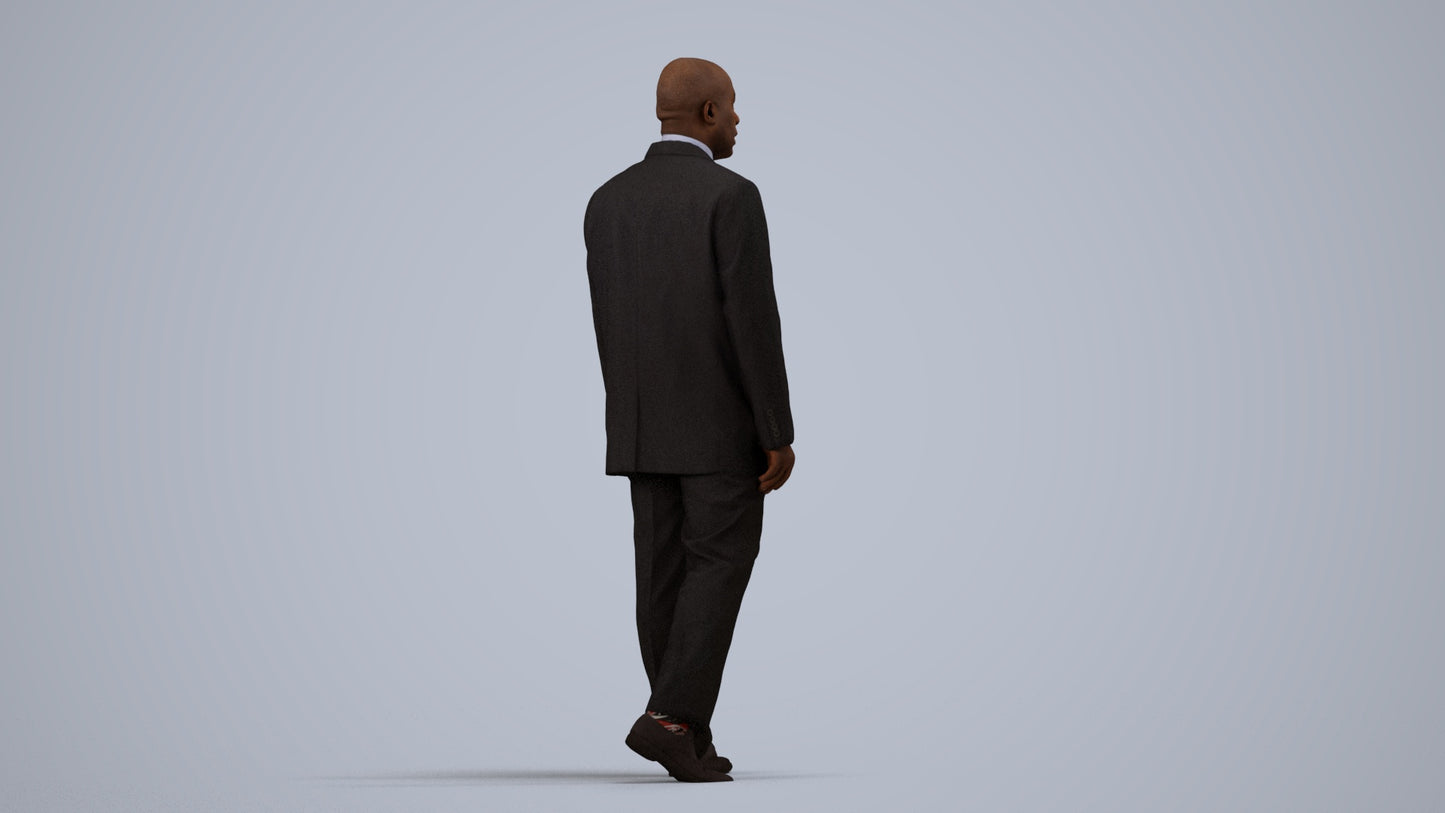 3D scanned man walking business, photorealistic archviz people for Enscape and SketchUp, side view render