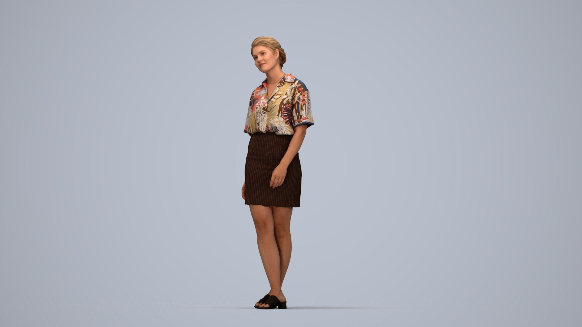 realistic 3D people woman casual standing, render-ready for V-Ray and Corona, FBX OBJ, top-down view render