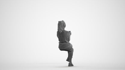 photogrammetry 3D woman casual sitting, realistic human model archviz FBX, wireframe front view