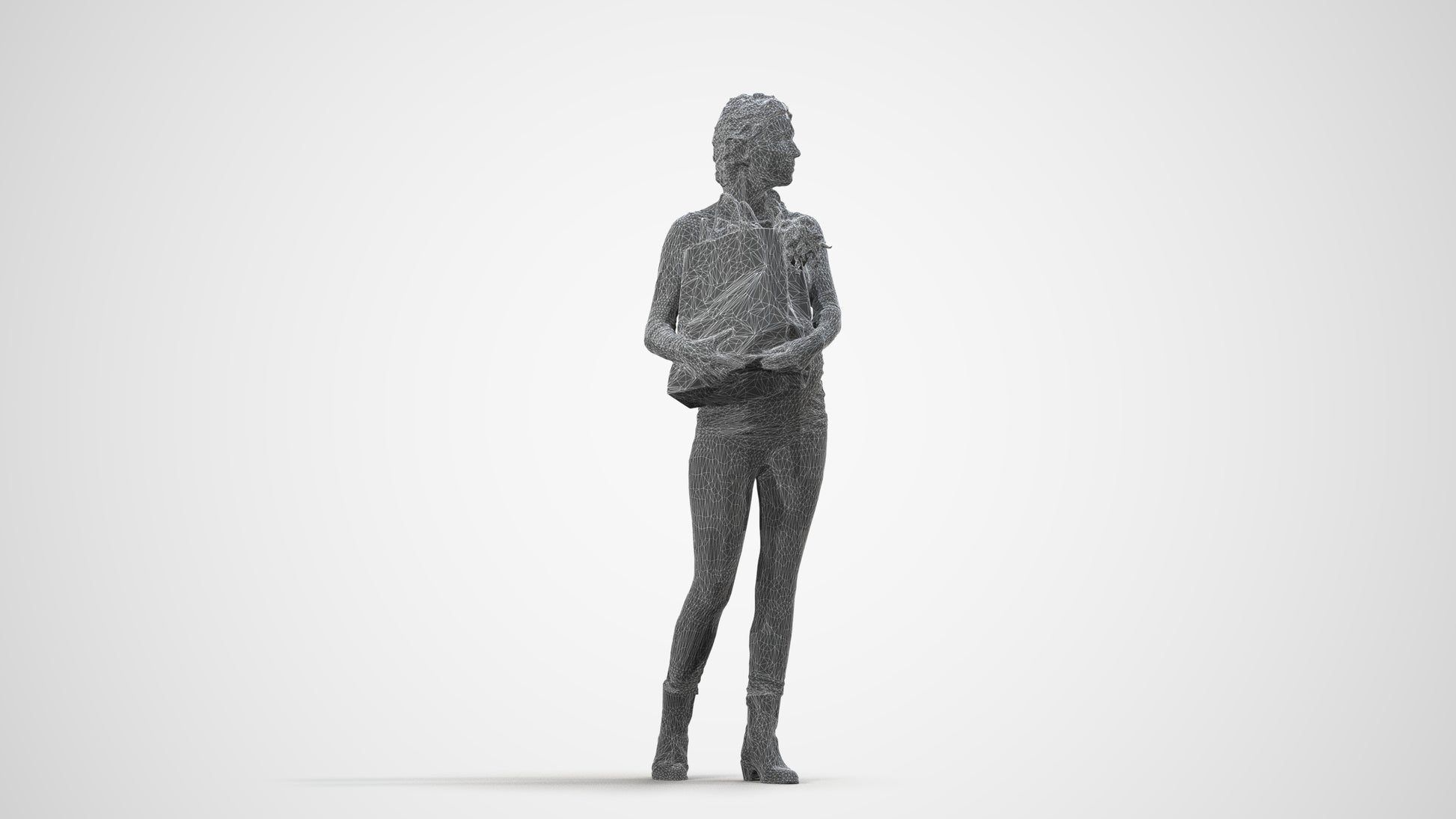 3D people model woman casual walking, scanned human for 3ds Max rendering, wireframe side view
