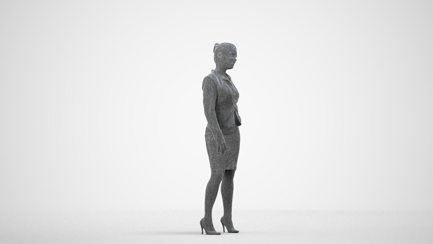 3D scanned woman business, photorealistic archviz people for Enscape and SketchUp, wireframe side view